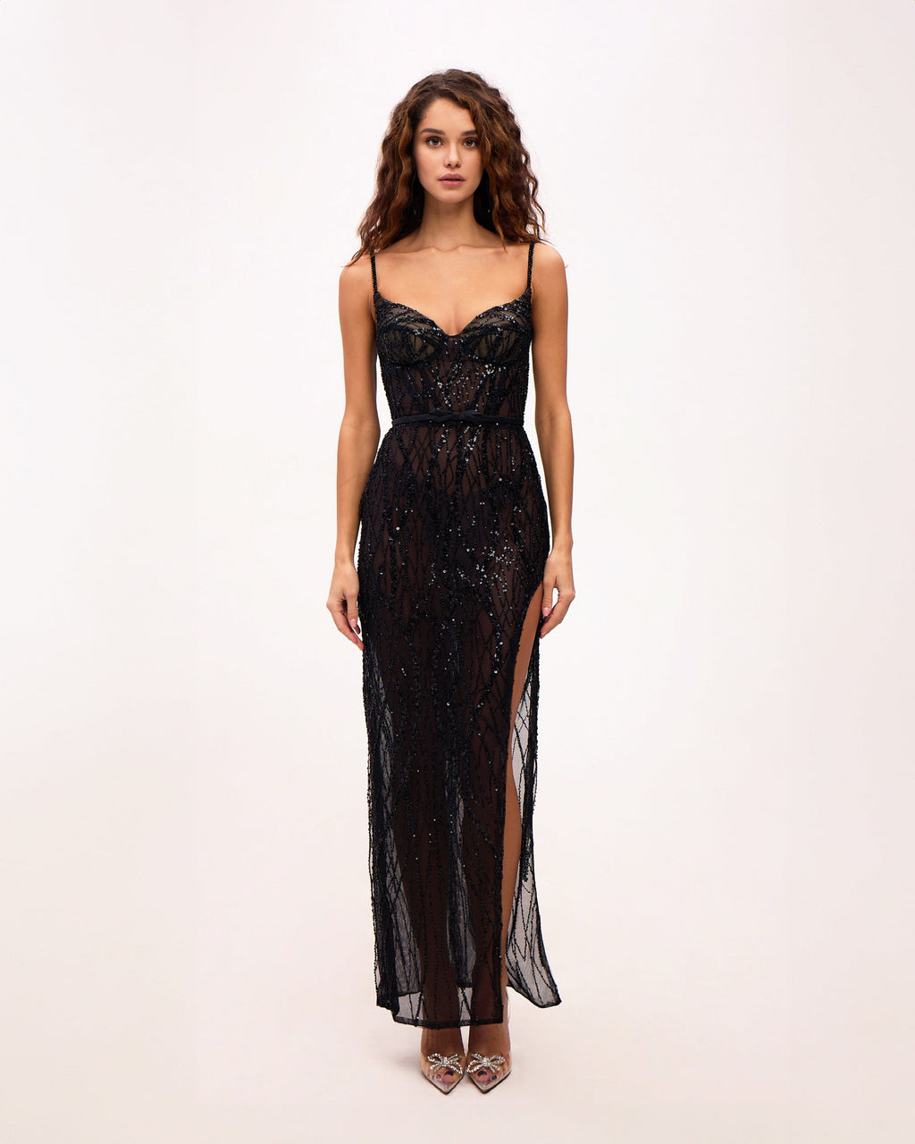 V-Neck Front High Split Simple Evening Dresses Backless Mermaid Spaghetti  Strap Black Prom Party Gown robe de soirée femme